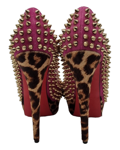 Christian Louboutin Lady Peep Leopard Studs Purple Size 37,5/22