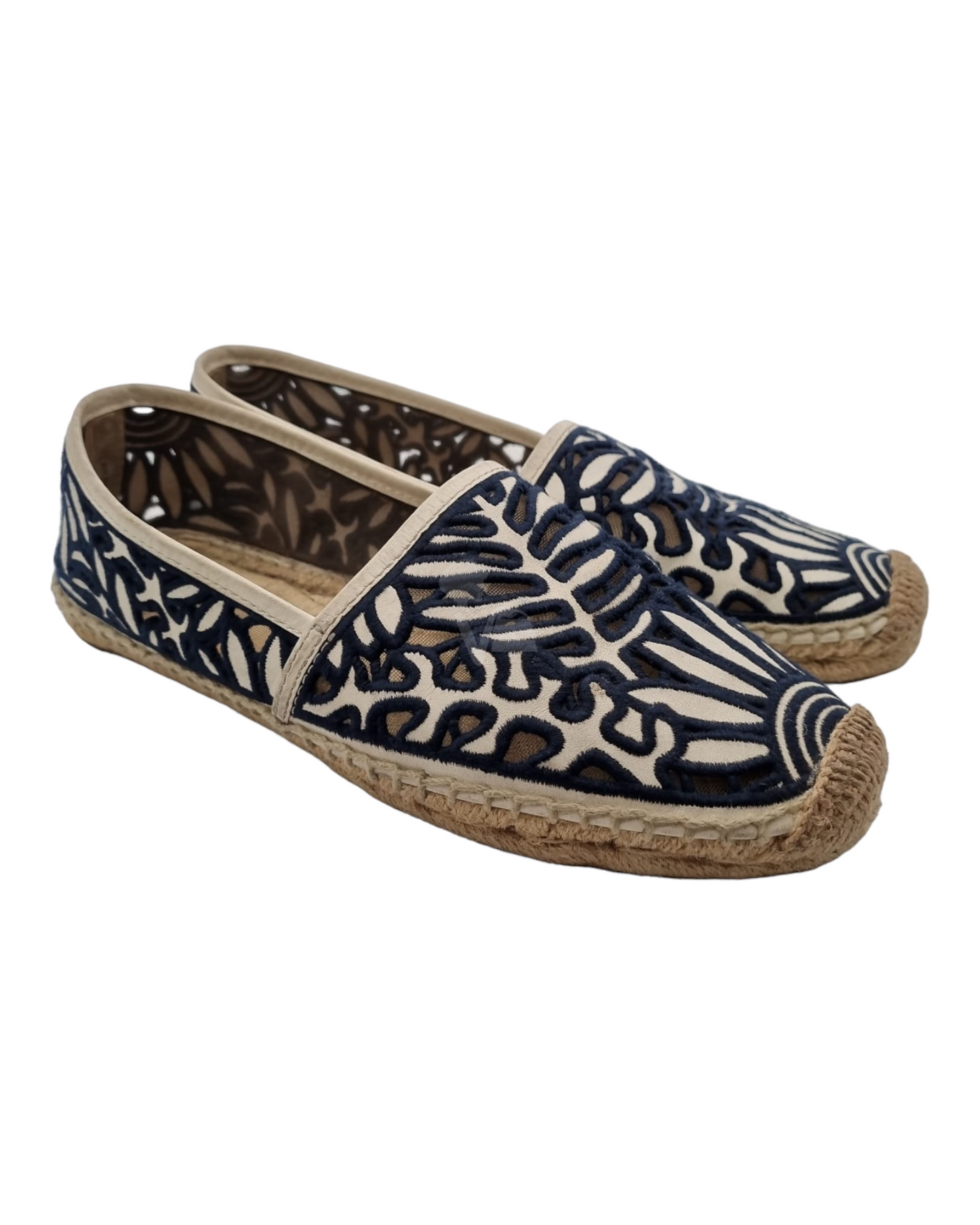 Tory Burch Espa Embroidered Navy White Size 8/25cm