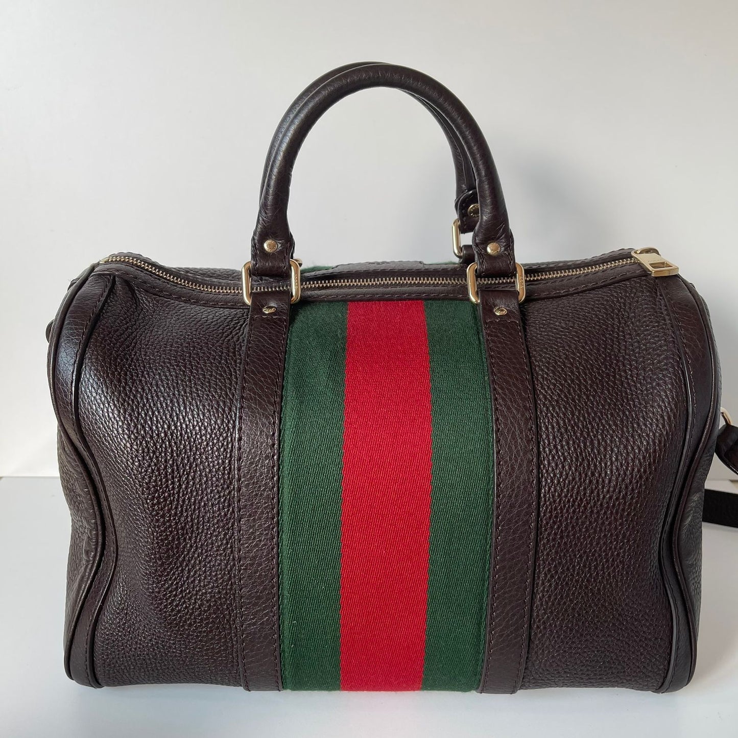 Gucci Boston Duffle Bag Leather Dark Brown