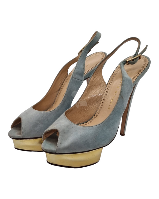 Charlotte Olympia Heels Blue Suede Size 38/25