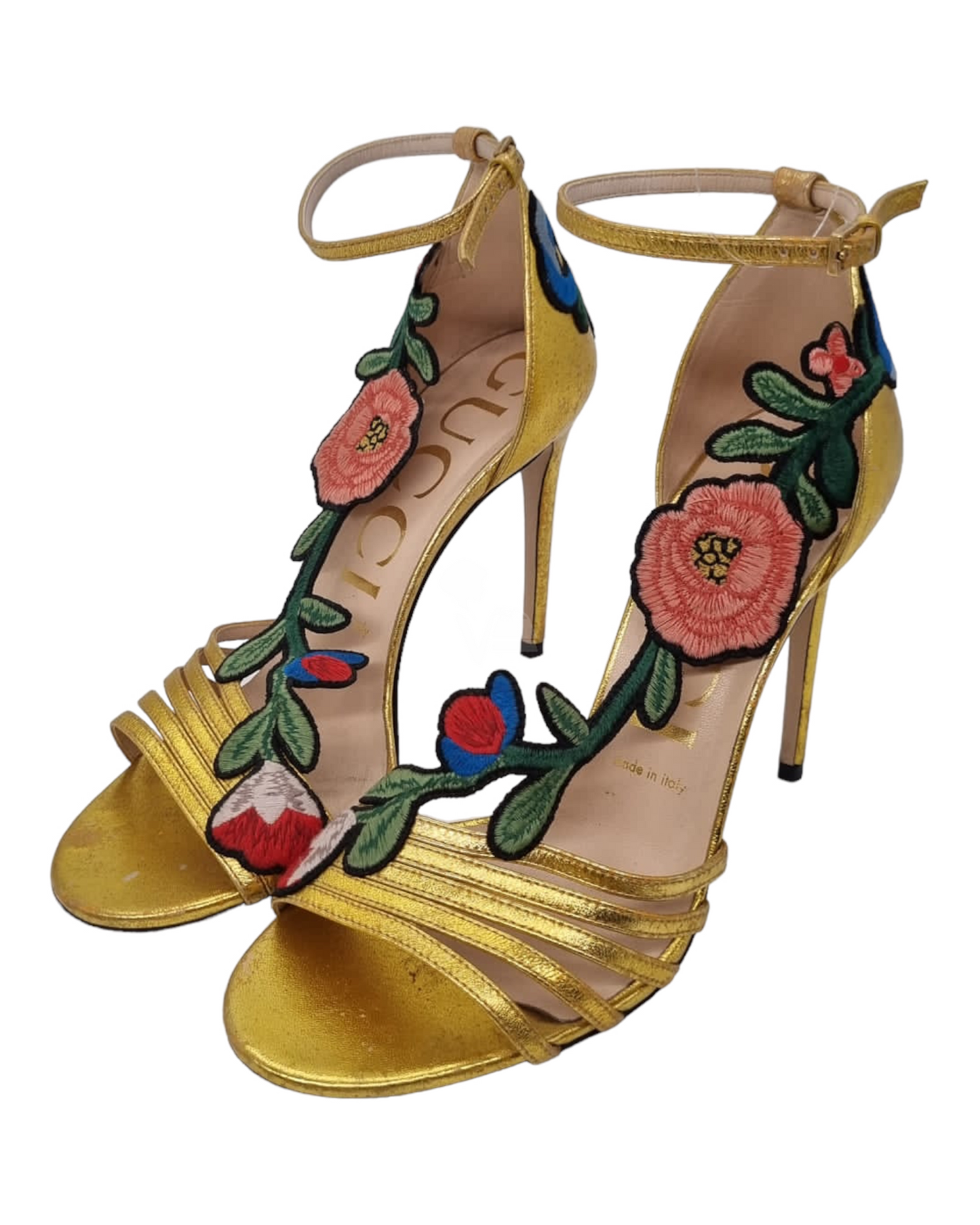 Gucci Ophelia Flower Gold Heels size 38 insole 25