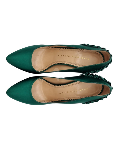 Charlotte Olympia Heels Green Satin Size 37,5/25 Dari Ujung