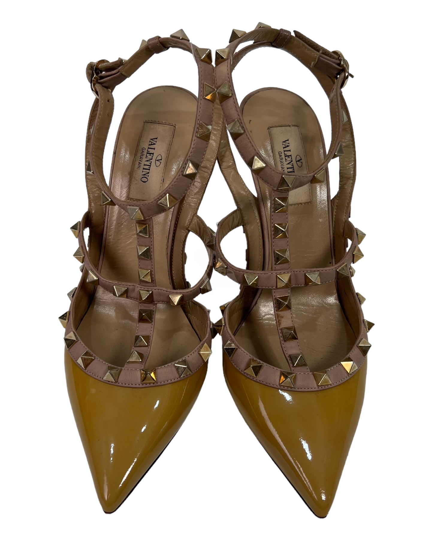 Valentino Rockstud Slingback Heels Patent Yellow Size 38/25 Dari Ujung