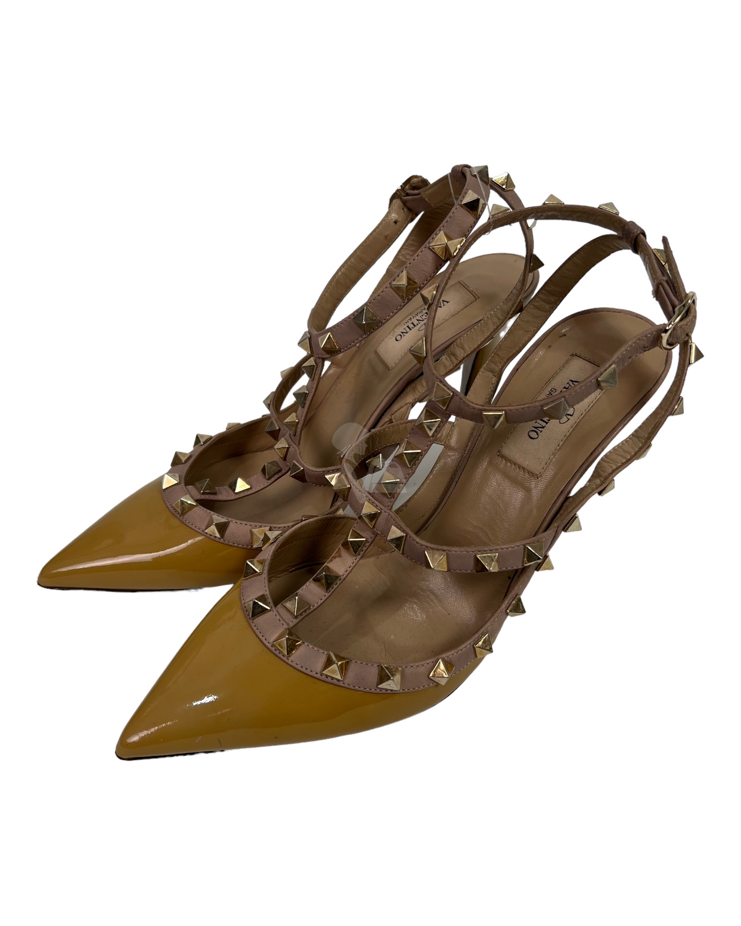 Valentino Rockstud Slingback Heels Patent Yellow Size 38/25 Dari Ujung