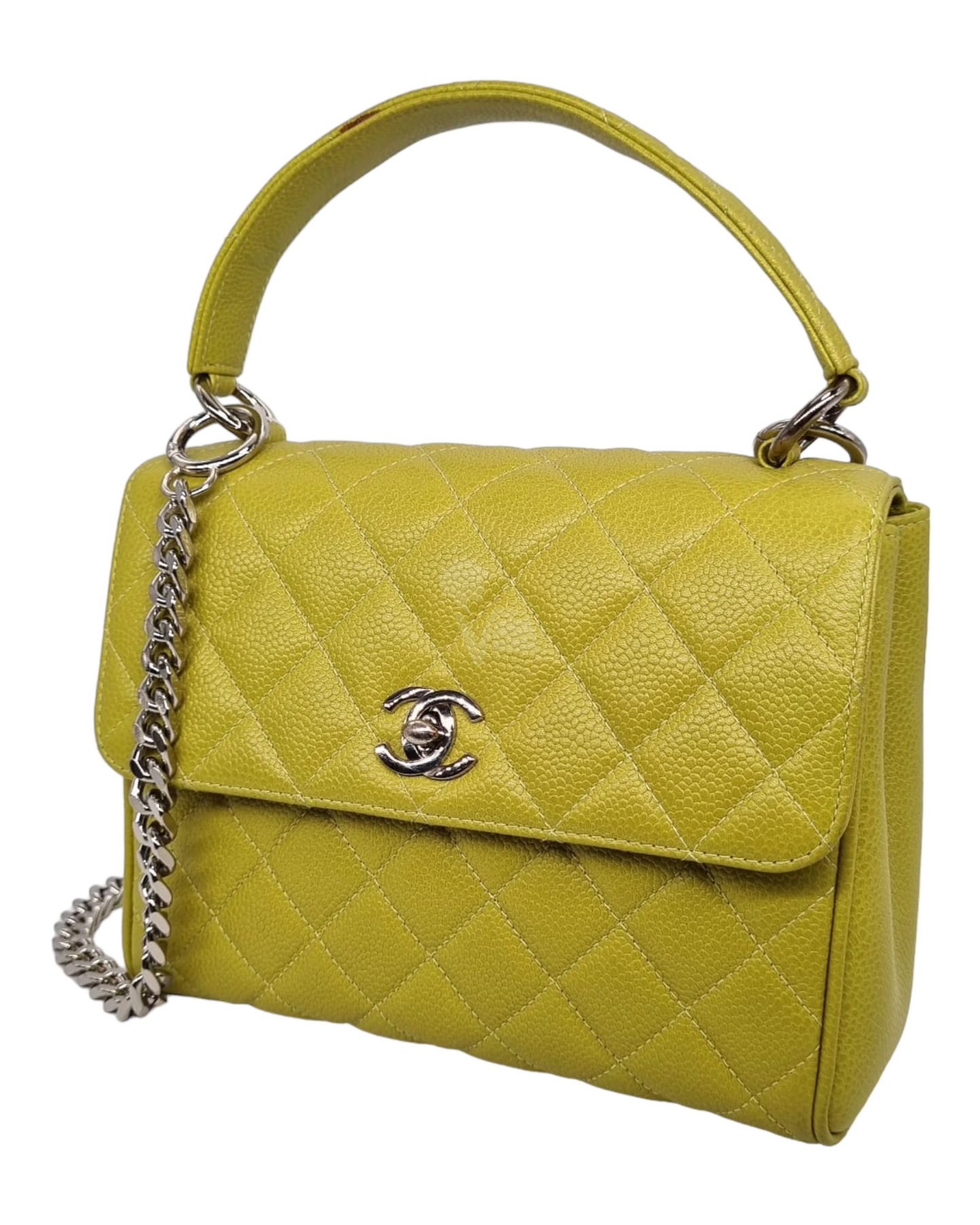 Chanel Top Handle Caviar Green Lime SHW #4 Size 20x8x17