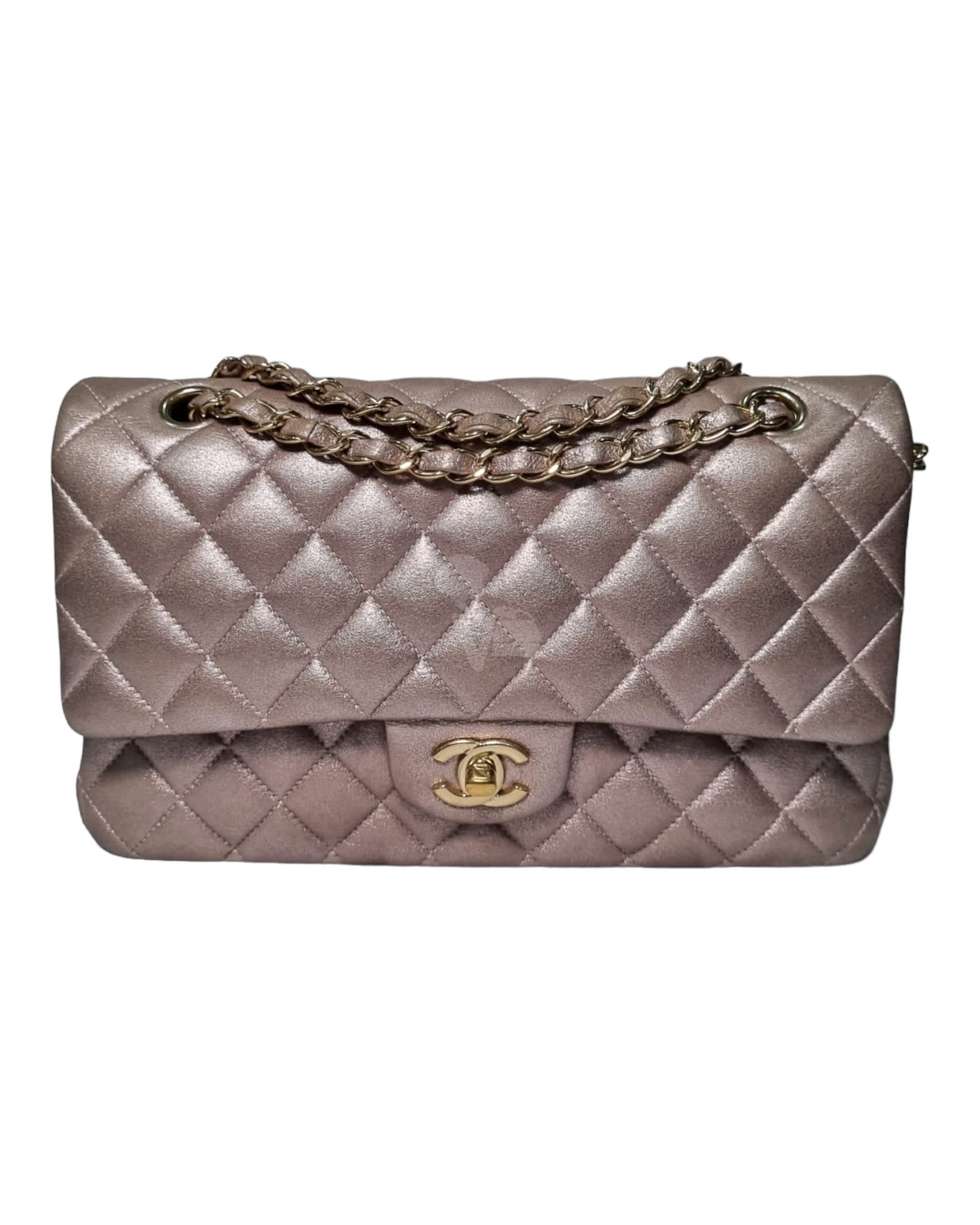 Chanel Rectangular Double Flap Goatskin Metallic Pink #19