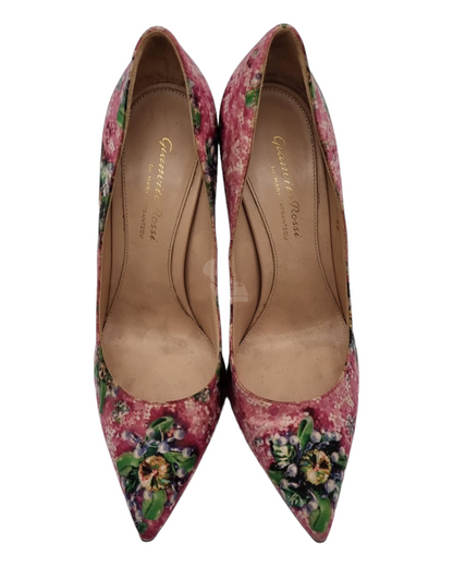 Gianvito Rossi Pink Floral Print Heels Size 38/24,5