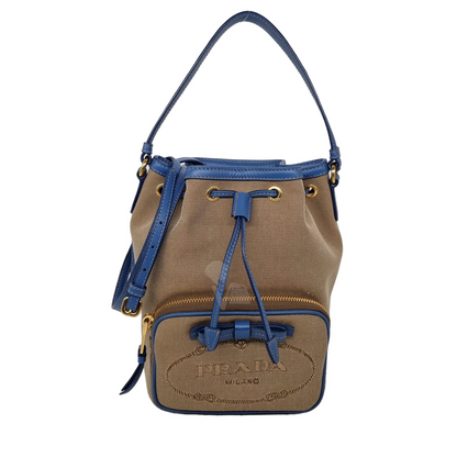 Prada Bucket Bag Canvas Brown Blue Size 17x11x22