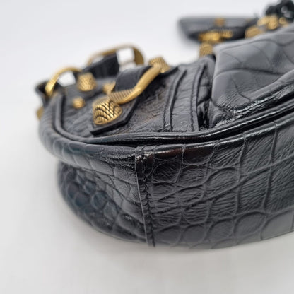 Balenciaga Le Cagole XS Black Croco GHW #R 2022 NBU