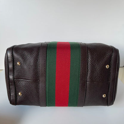 Gucci Boston Duffle Bag Leather Dark Brown