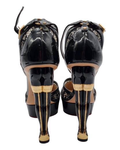 Charlotte Olympia Heels Brokat Black Patent Size 38/24