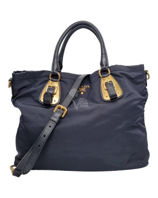 Prada BN1902 Tessuto Nylon Handbag Navy Blue Size 36x16x28