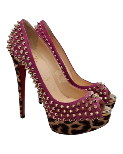 Christian Louboutin Lady Peep Leopard Studs Purple Size 37,5/22