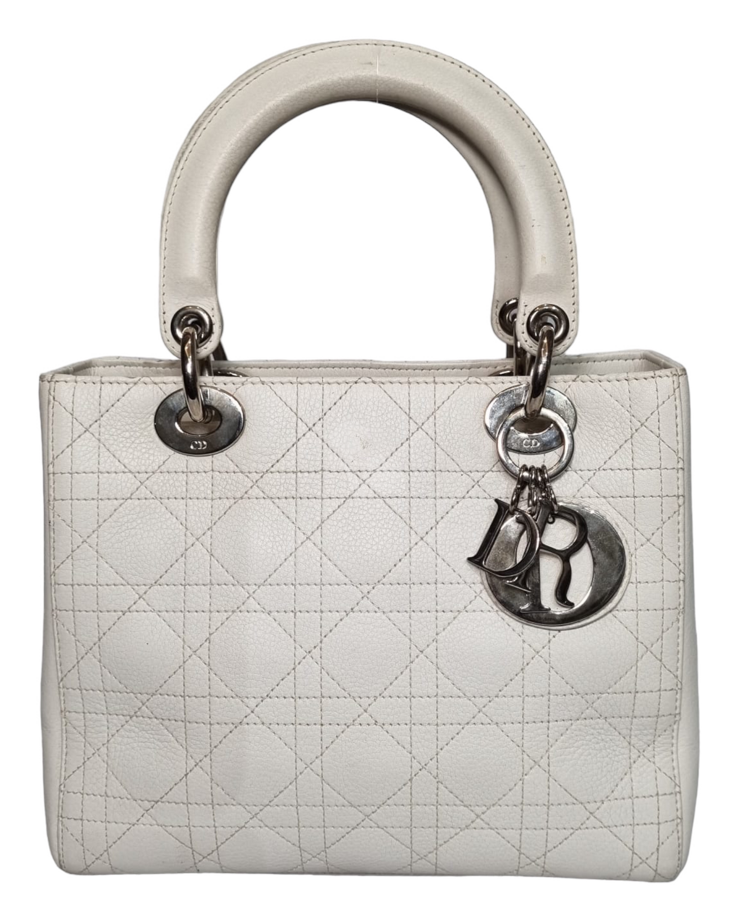 Dior Lady Dior Medium Leather White 2003 Size 24x10x21