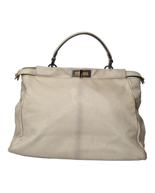 Fendi Peekaboo Top Handle Leather Ivory Size 39x15x31