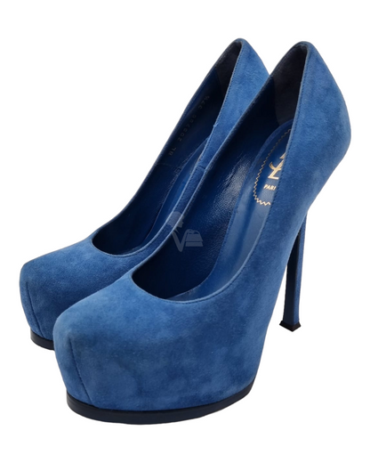 Yves Saint Laurent Heels Blue Suede Size 37,5/24