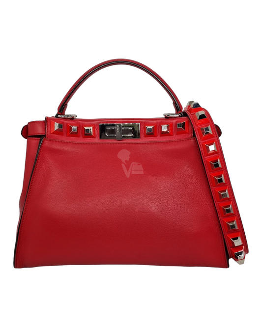 Fendi Peekaboo Studded Medium Red Size 34x13x225