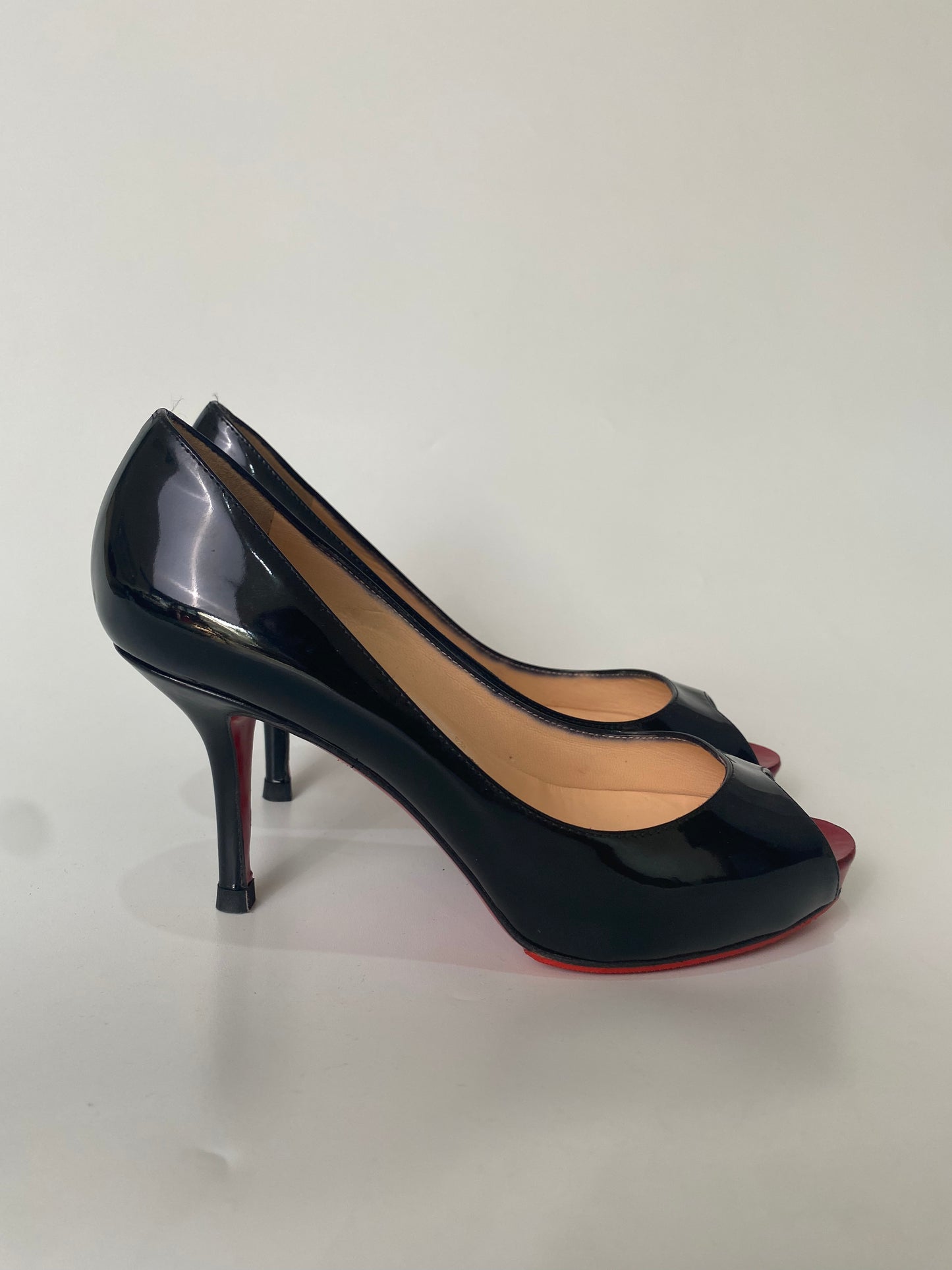 Christian Louboutin Very Prive Open Toe Pumps Patent Calf Black