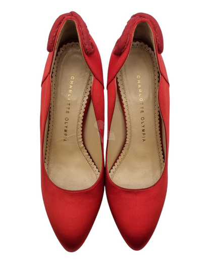 Charlotte Olympia Heels Red Satin Size 37,5/24