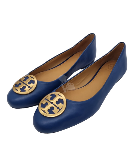 Tory Burch Minnie Travel Ballet With Metal Logo Nappa Leather Ink Navy NBU Size 10/26,5