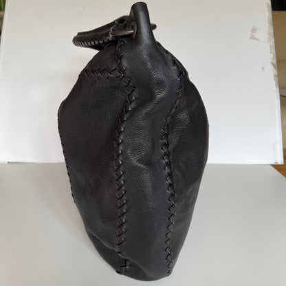 Bottega Veneta Intrecciato Trim Large Hobo Bag Black