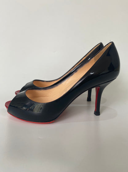 Christian Louboutin Very Prive Open Toe Pumps Patent Calf Black