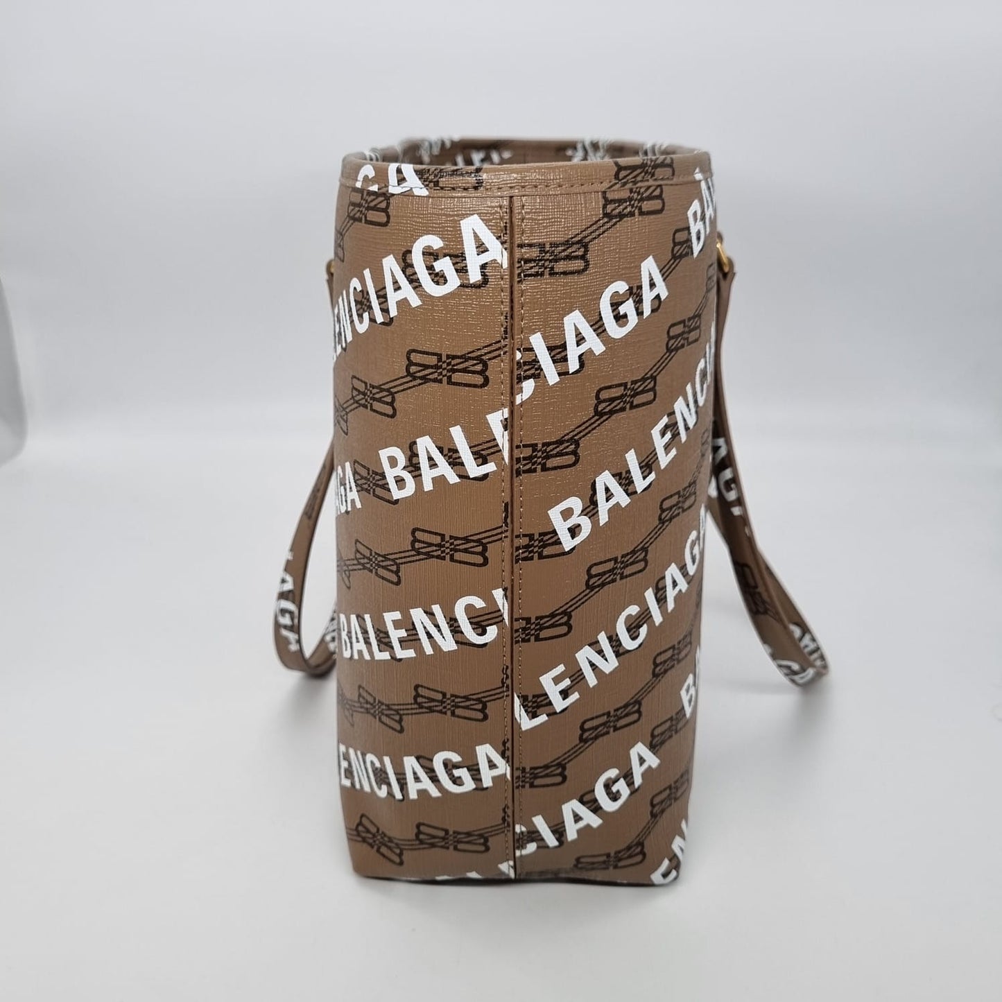 Balenciaga Signature BB Canvas Tote Bag Brown #O