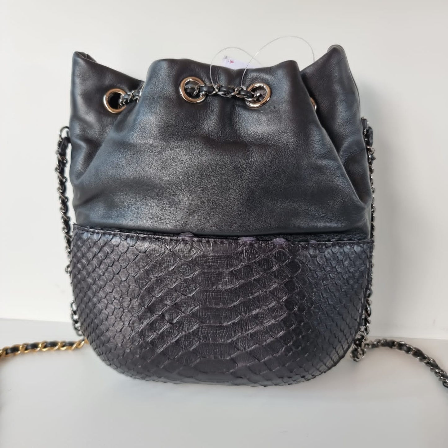 Chanel Gabrielle Python Bucket Bag Black #25