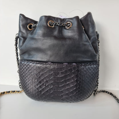 Chanel Gabrielle Python Bucket Bag Black #25