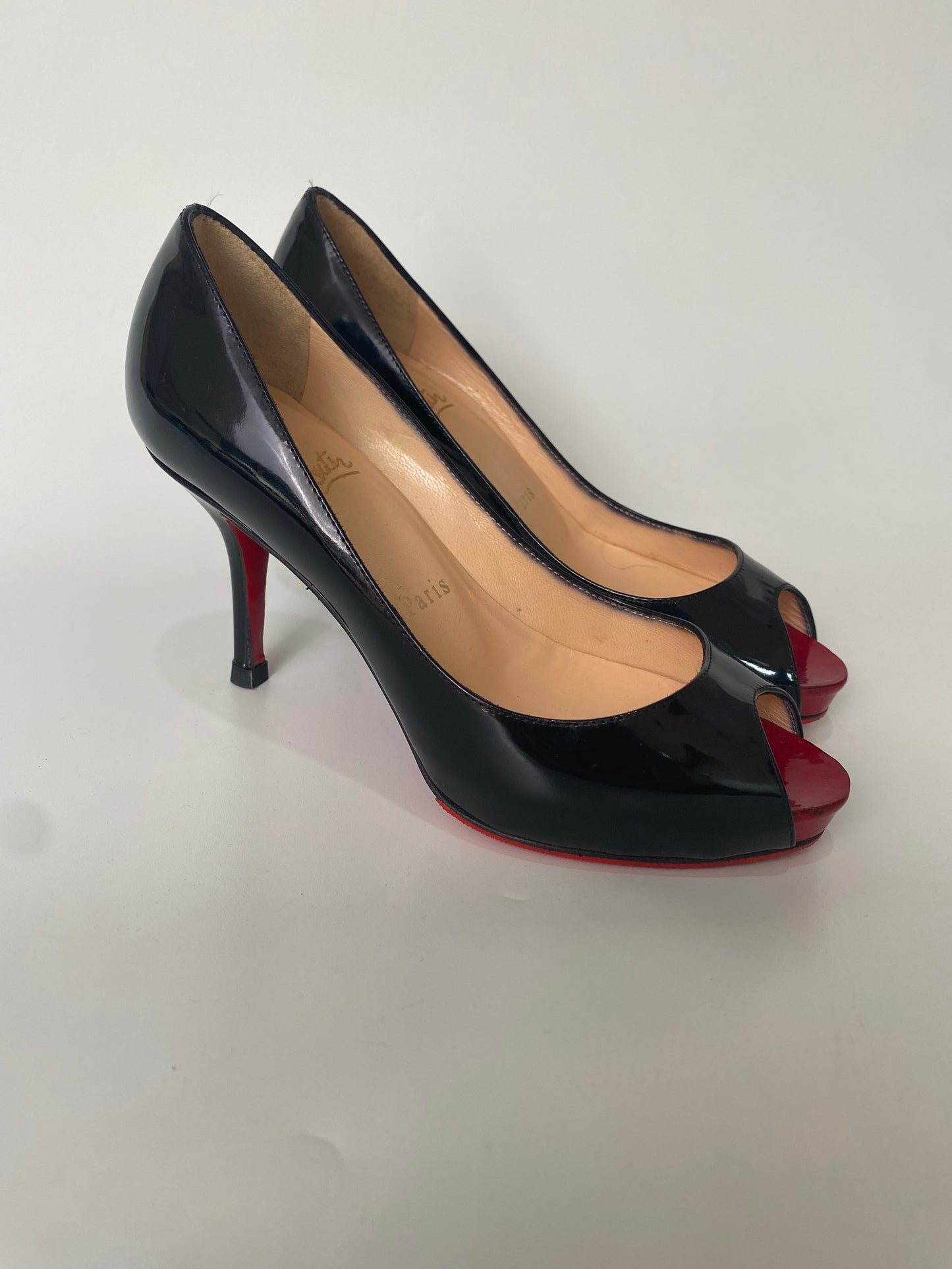 Christian Louboutin Very Prive Open Toe Pumps Patent Calf Black