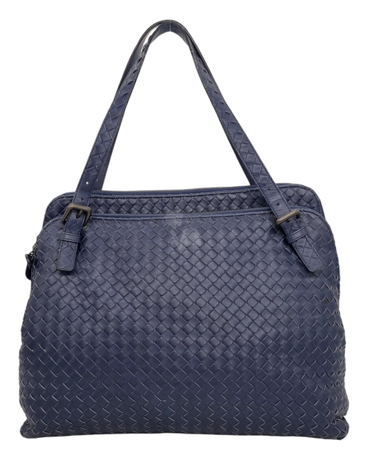 Bottega Veneta Borsa Specchio Intrecciato Pelle Blue Indigo