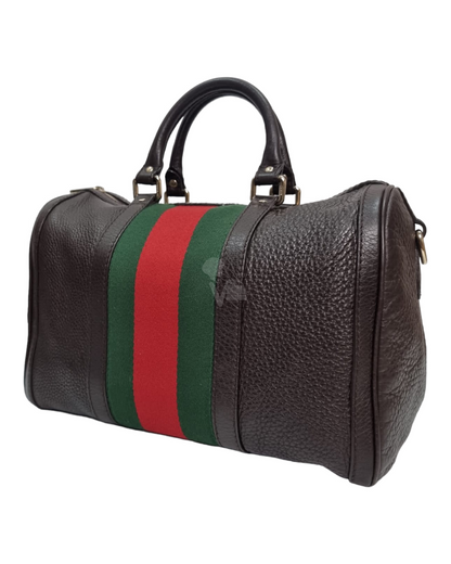 Gucci Boston Duffle Bag Leather Dark Brown