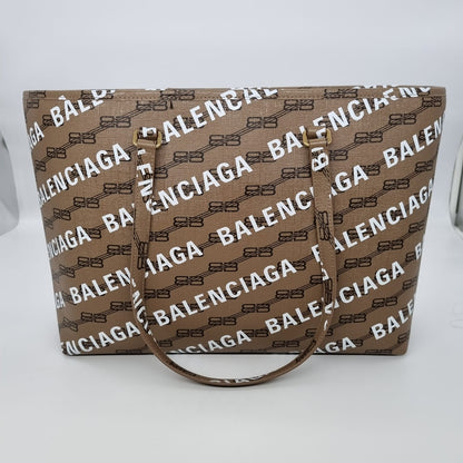 Balenciaga Signature BB Canvas Tote Bag Brown #O