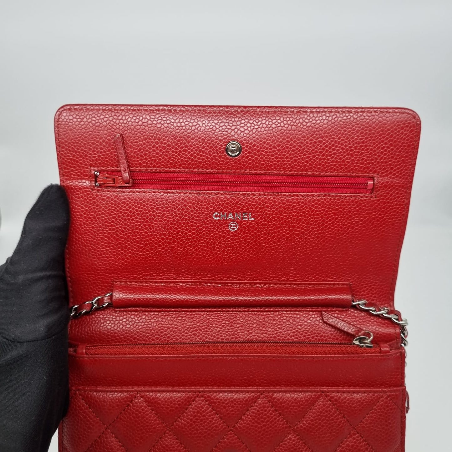 Chanel WOC Caviar Red SHW #19 Size 19x13