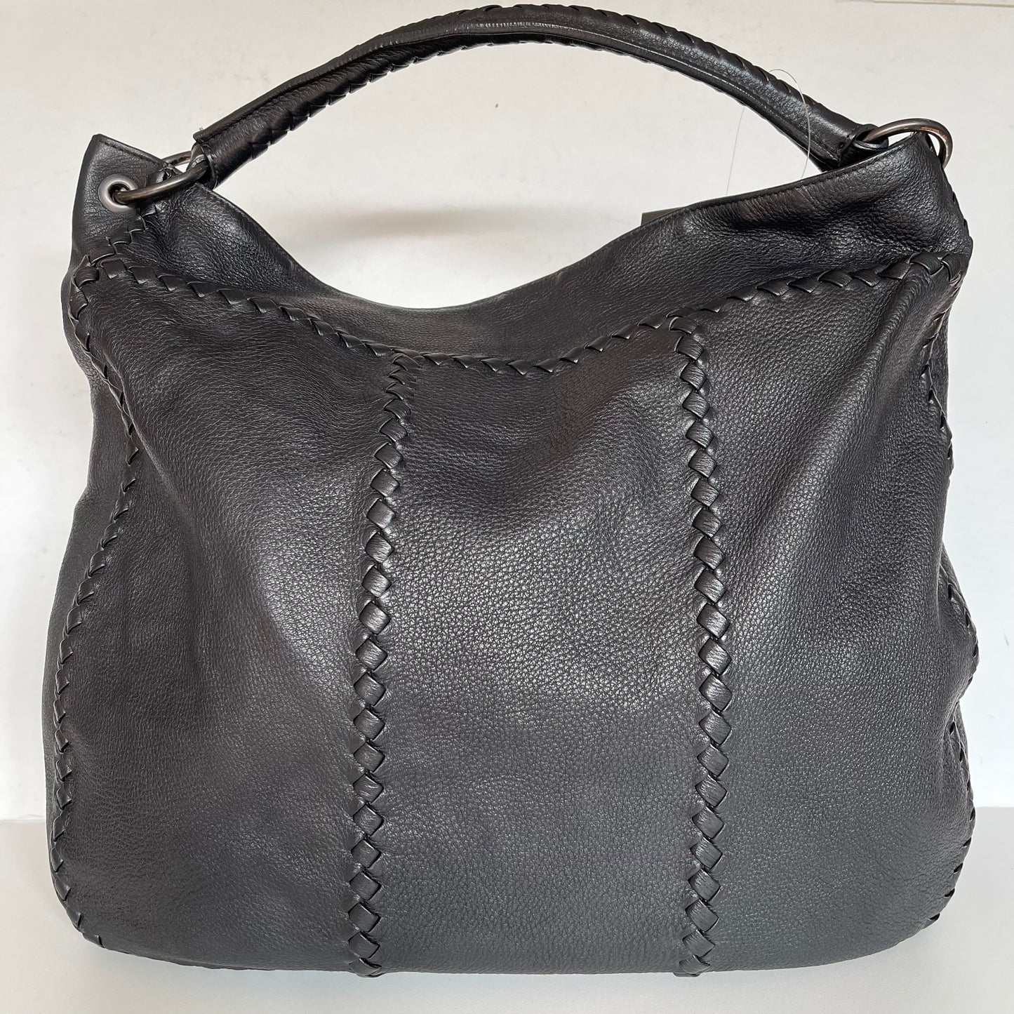 Bottega Veneta Intrecciato Trim Large Hobo Bag Black