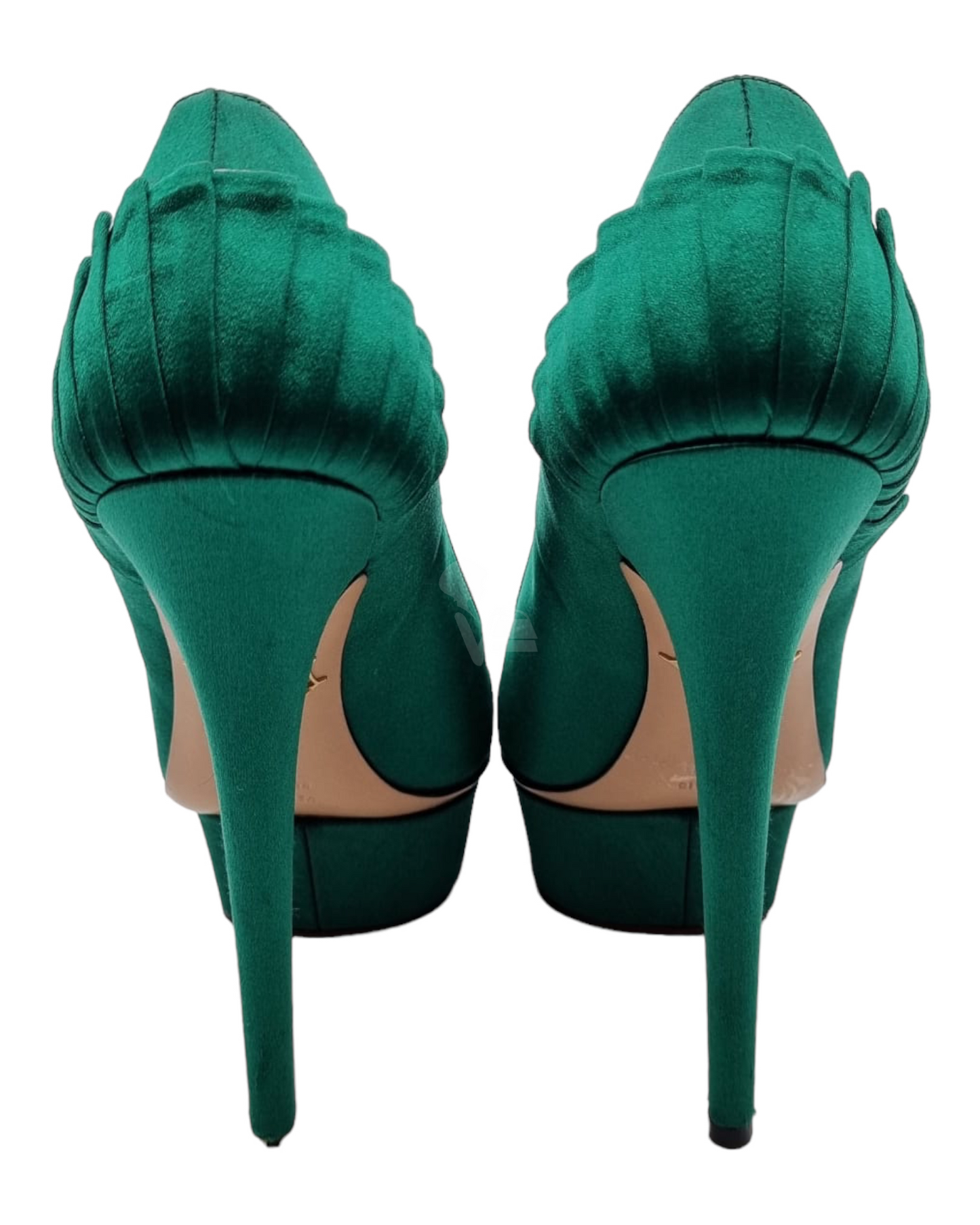 Charlotte Olympia Heels Green Satin Size 37,5/25 Dari Ujung