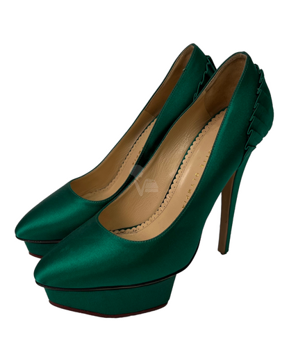 Charlotte Olympia Heels Green Satin Size 37,5/25 Dari Ujung