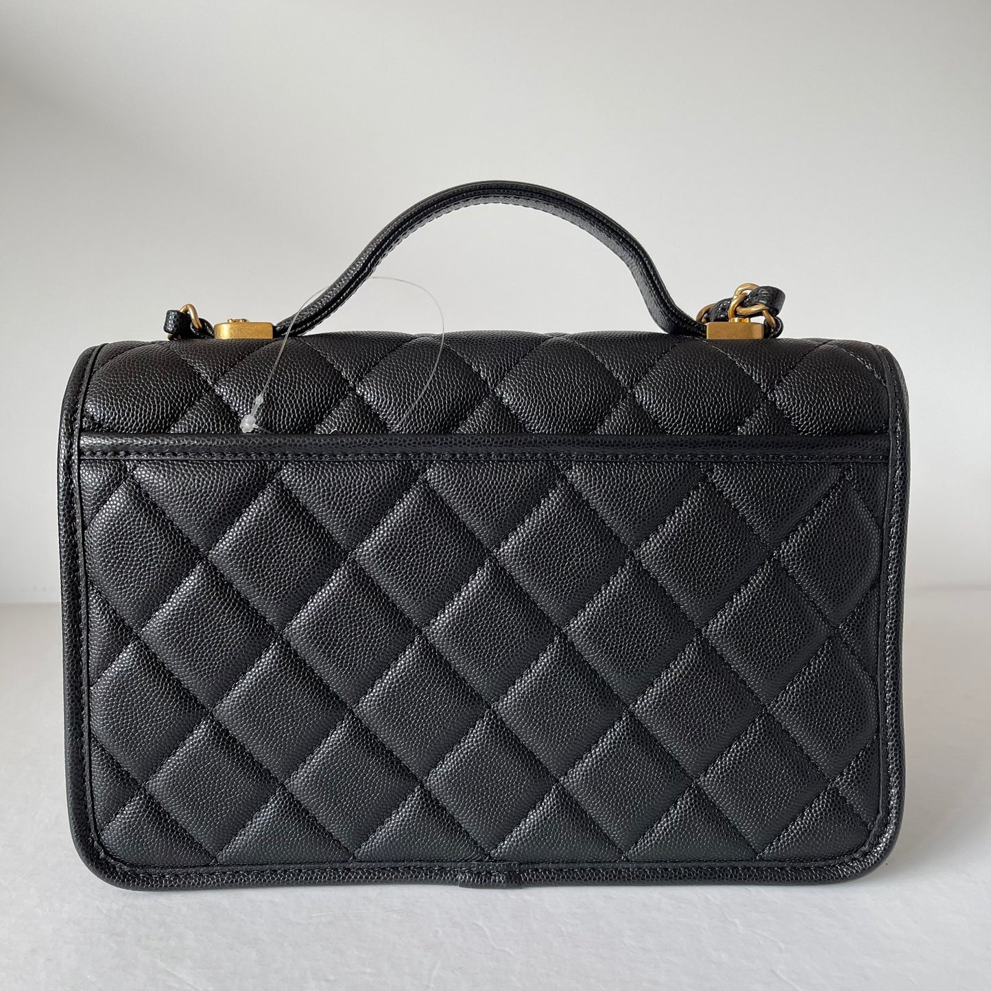 Chanel Top Handle Flap Bag Black Caviar GHW CHIP NBU Size 23x7x18