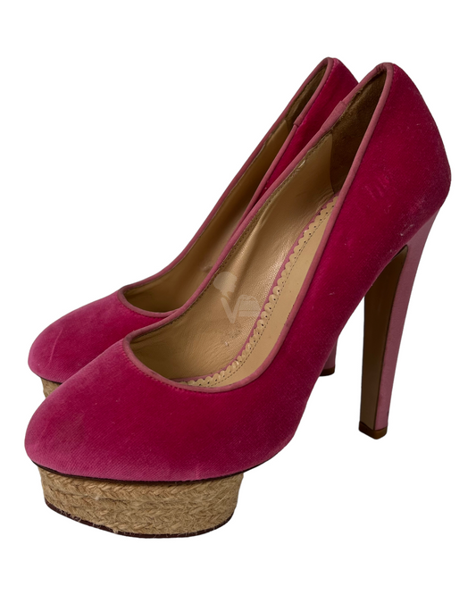 Charlotte Olympia Dolly Heels Pink Suede Size 38/24