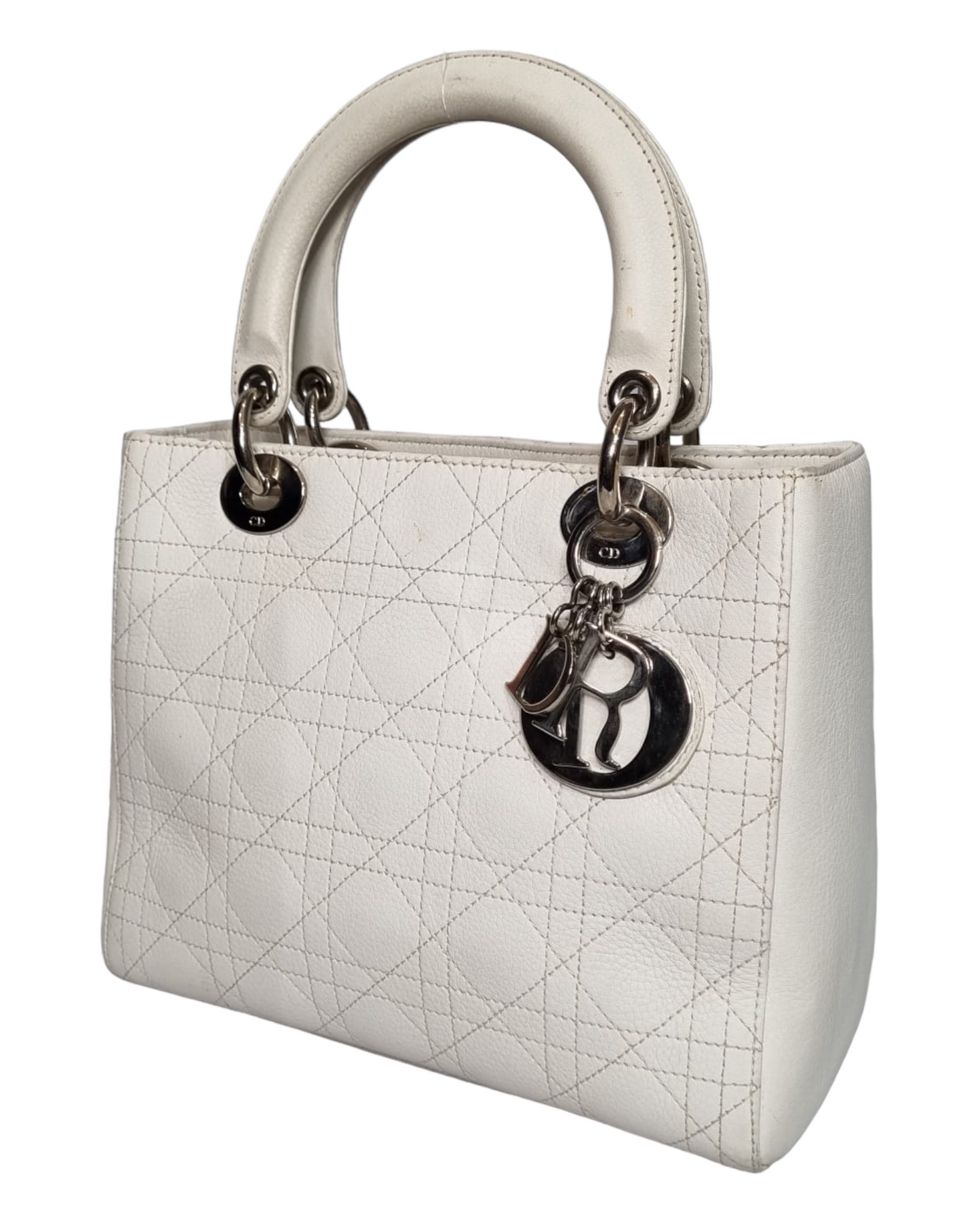 Dior Lady Dior Medium Leather White 2003 Size 24x10x21