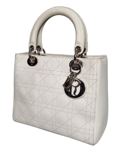 Dior Lady Dior Medium Leather White 2003 Size 24x10x21