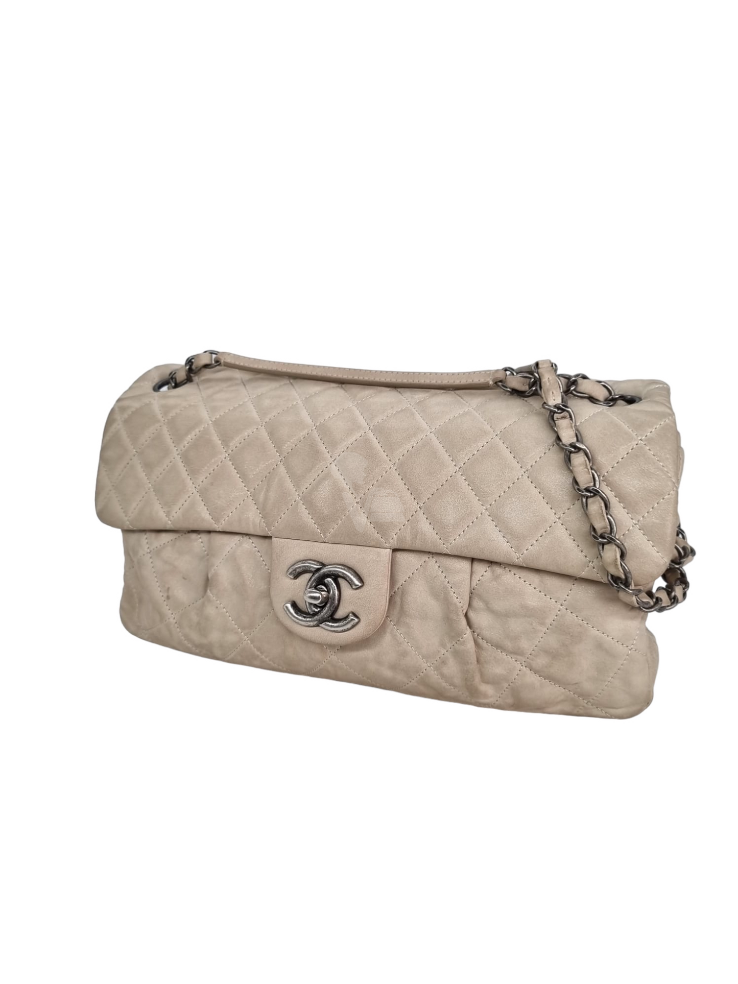 Chanel Coco Pleats Medium Flap In Pearl Brushed Calfskin Ivory SHW #14