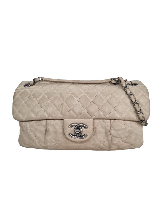 Chanel Coco Pleats Medium Flap In Pearl Brushed Calfskin Ivory SHW #14