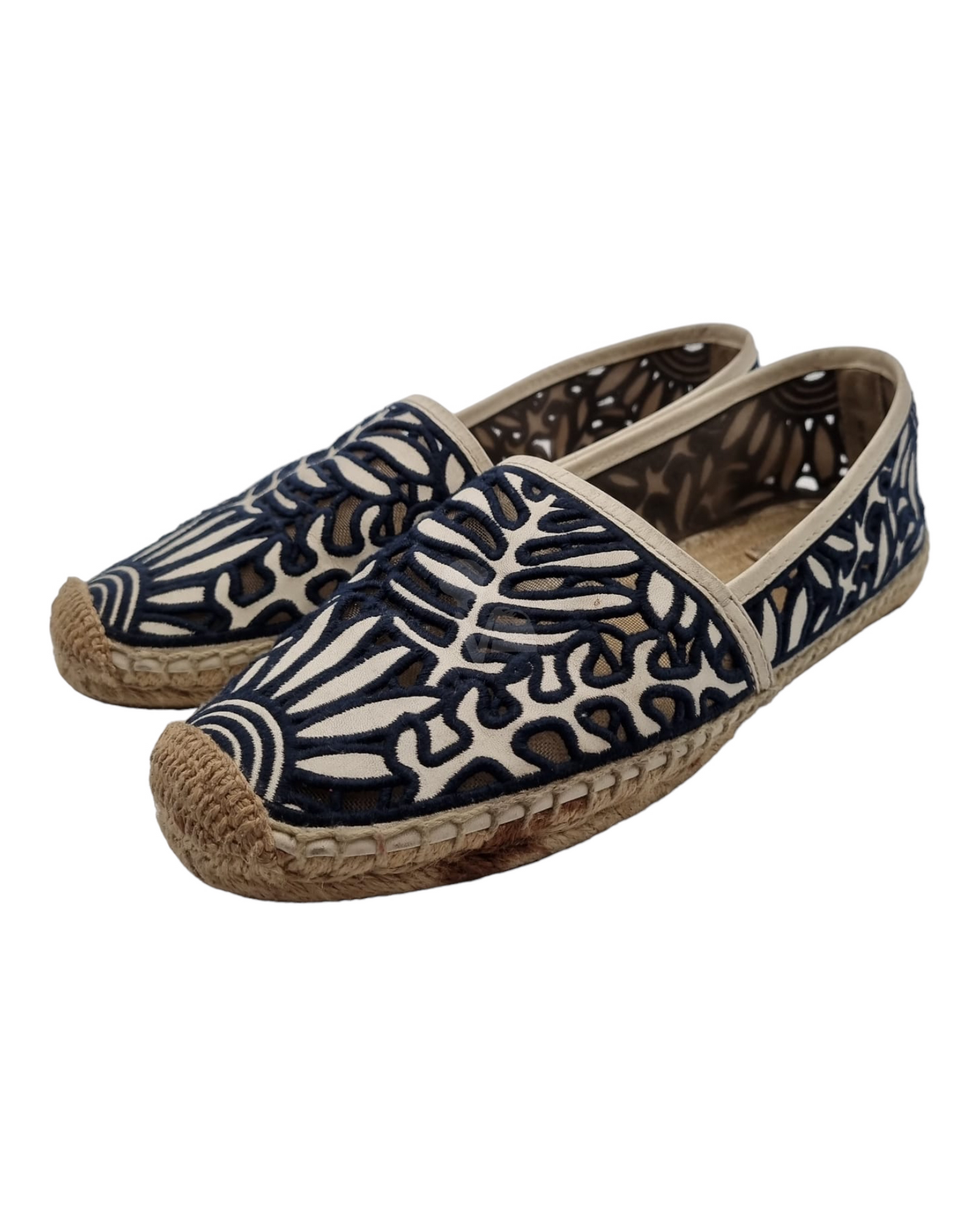 Tory Burch Espa Embroidered Navy White Size 8/25cm