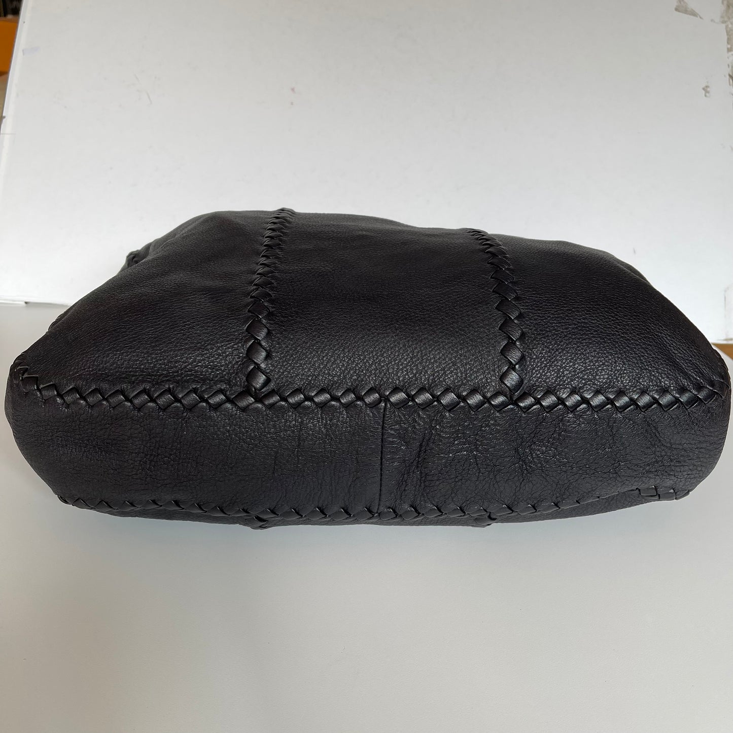 Bottega Veneta Intrecciato Trim Large Hobo Bag Black