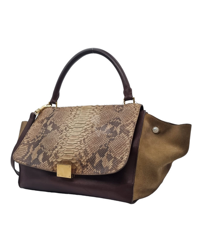 Celine Top Handle Snake Skin Dark Wine