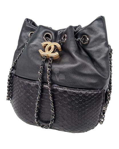 Chanel Gabrielle Python Bucket Bag Black #25