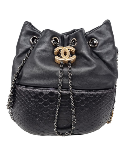 Chanel Gabrielle Python Bucket Bag Black #25