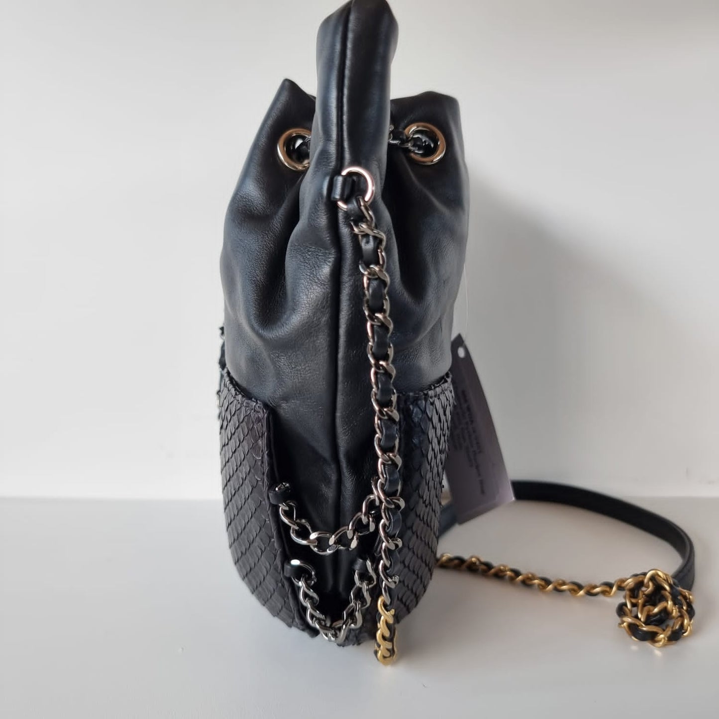 Chanel Gabrielle Python Bucket Bag Black #25