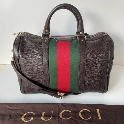 Gucci Boston Duffle Bag Leather Dark Brown